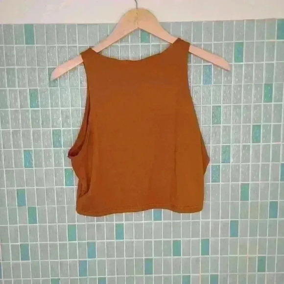 Spandex Blend Sleevelss Crop Tank Top Caramel Brown - Picture 8 of 9